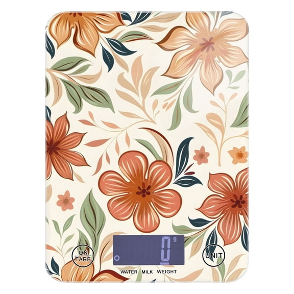 Orange Floral and Flowers Food Scale Digital Kitchen Scale Waterproof Tempered Glass Tare Function 11 lb for Baking Cooking Meal Prep
