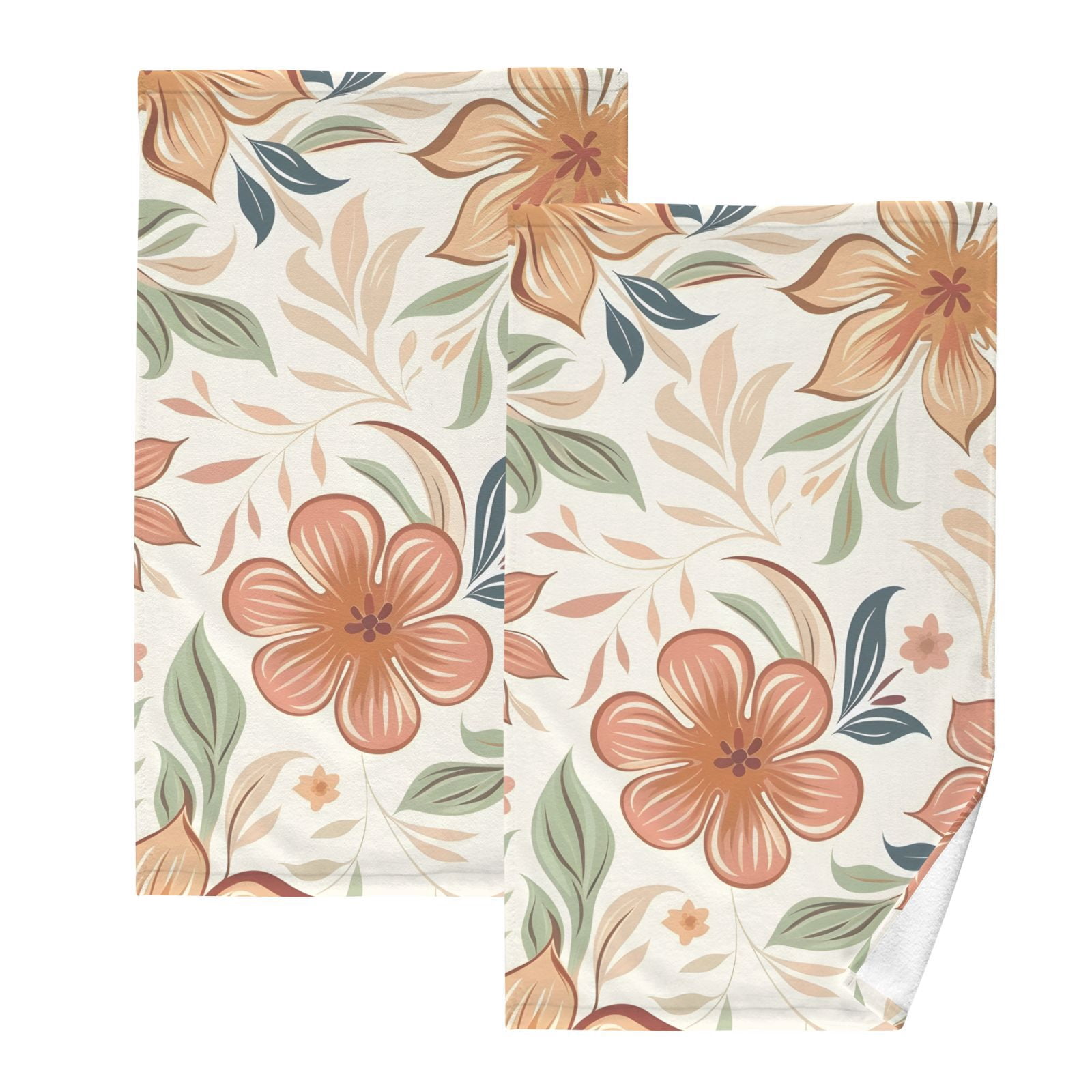 Orange Floral and Flowers Hand Towel Bath Towels Face Towels Cotton Absorbent for Home Hotel Spa Swimming Yoga Sports Decorative Towel Set of 2