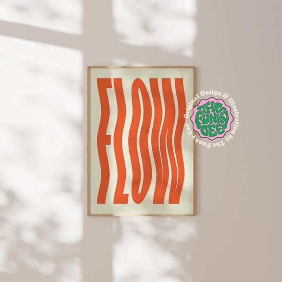 Orange Flow Wavy Typography Trendy Mid Century Home Decor, Unframed Paper Print Size 16x24