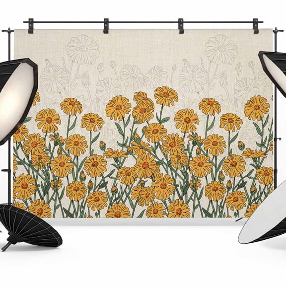 Orange Flower Backdrop for Photoshoot,Photography Photo Studio Background Wall Backdrop,Daisy Leaf Floral Background Simple Back Drop Banner Panel for Portraits Wedding Party Live Streaming 7x5Ft