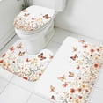 thumbnail image 1 of Orange Flower Bathroom Rugs Set Watercolor Butterfly Wildflower Non Slip Absorbent Soft Bath Mats 3 Piece Set with Bathroom Rug, U-Shaped Floor Mat, Toilet Seat Cover Large Size, 1 of 9