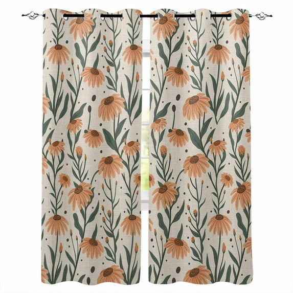 Orange Flower Blackout Curtains for Bedroom Living Room Darkening Curtains 90 Inch Fall Daisies Traditional Fruit Plant Black Out Window Curtain Privacy Window Treatment Grommet Drapes 52"x90"x2
