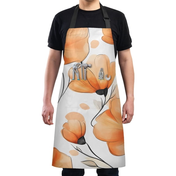 Orange Flower Chef Kitchen Apron with Pockets for Women Waterproof Aprons for Cooking Baking