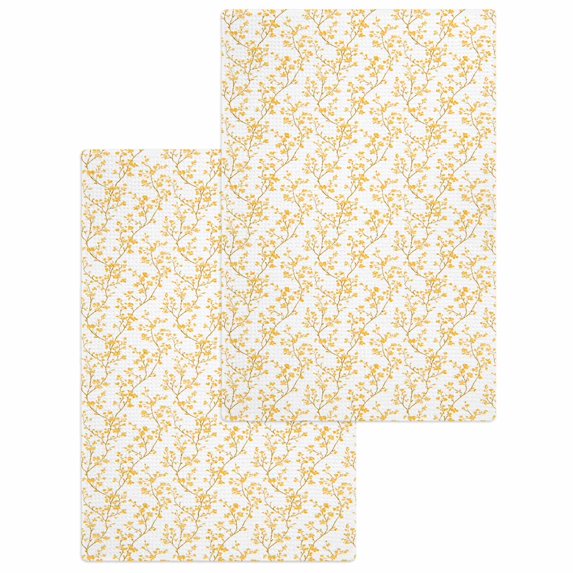 Orange Flower Leaf Kitchen Dish Towels for Drying Dishes Set of 2, Botanical Plant Floral Tree Branch Waffle Weave Microfiber Hand Tea Bathroom Towels Quick Dry & Absorbent Towel 15.7x23.6