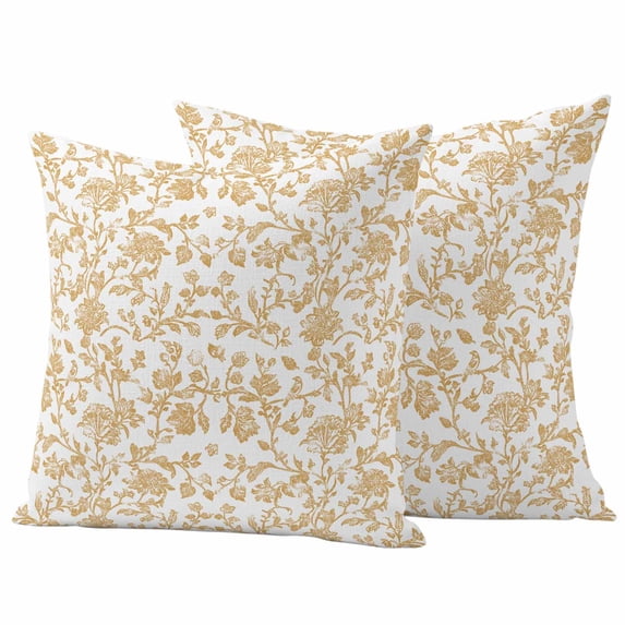 Orange Flower Outdoor Waterproof Pillow Covers, Vintage Farmhouse Boho Leaf Spring Plant Decorative Square Throw Pillowcase Sofa Cushion Sham for Patio/Couch/Chair, 18"x18" 2 Pack
