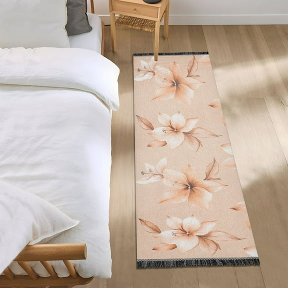 Orange Flower Pattern Bedroom Runner Rug 2'x 6' Non Slip Carpet Indoor Home Area Rug Living Room