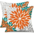 thumbnail image 1 of Orange Flower Pillow Covers 16x16 Inch Set of 2 Fall Throw Pillows Outdoor Waterproof Decor for Living Room Sofa Patio Funiture Garden Floral Polyester Pillow Cover 002N16, 1 of 6