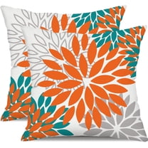 Orange Flower Pillow Covers 16x16 Inch Set of 2 Fall Throw Pillows Outdoor Waterproof Decor for Living Room Sofa Patio Funiture Garden Floral Polyester Pillow Cover 002N16
