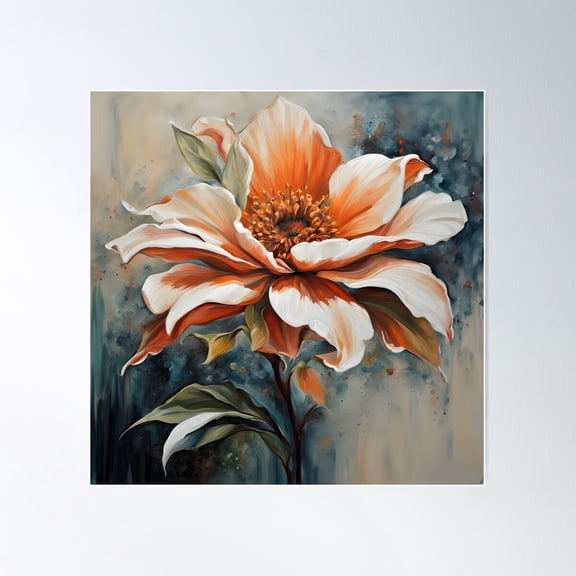 Orange Flower Poster Wall Art, Modern Wall Decor For Living Room Bedroom, 17x17 UNFRAMED
