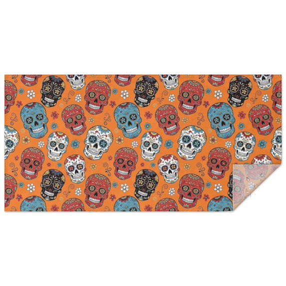 Orange Flower Skull Pattern Rectangle Tablecloth 60"x120",Waterproof Polyester Rectangle Table Cloth, Wipeable Spillproof Polyester Tablecloth for Dining, Camping, Indoor and Outdoor