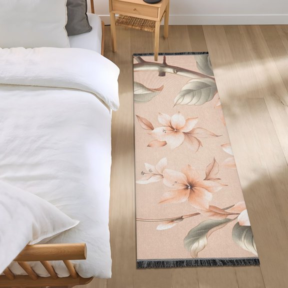 Orange Flower and Leave Bedroom Runner Rug 2'x 6' Non Slip Carpet Indoor Home Area Rug Living Room