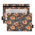 thumbnail image 1 of Orange Flower and Leaves 2 Pack Pencil Pouch for 3 Ring Binder Smooth Zipper Folders with Pockets Clear Window Pencil Case, 1 of 6