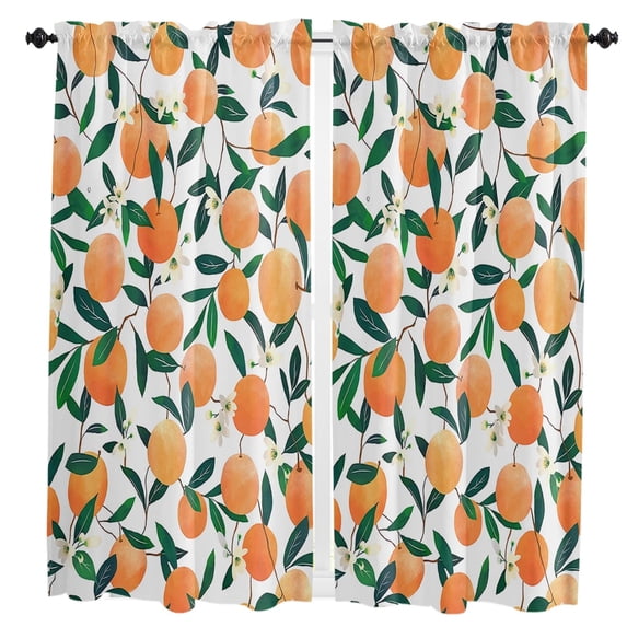 Orange Flowers Branches Small Curtain Rod Pocket Short Curtains Half Drapes Partition Cabinet Door Window Curtains Home Decor