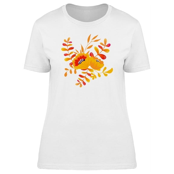Orange Flowers Folk Style T-Shirt Women -Image by Shutterstock, Female Medium