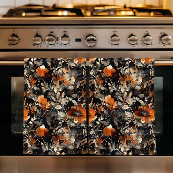 Orange Flowers Kitchen Towels Set of 1, Farmhouse Retro Botanical Leaves Absorbent Dish Towels for Kitchen, Microfiber Hand Towel, Quick Drying Tea Towel for Cleaning Decorative Dishcloths