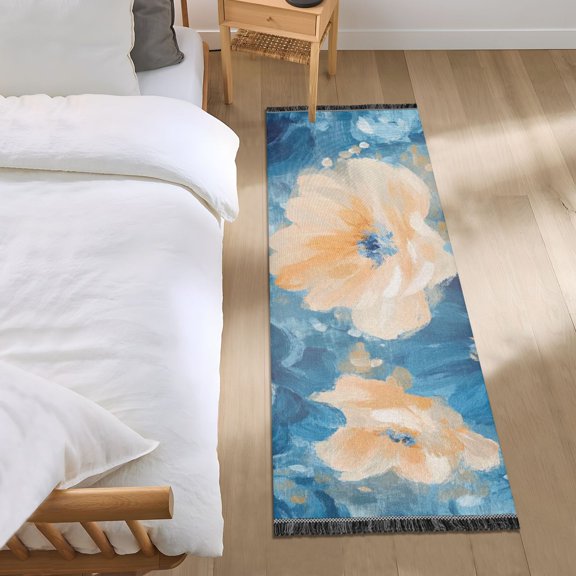 Orange Flowers Oil Painting Bedroom Runner Rug 2'x 6' Non Slip Carpet Indoor Home Area Rug Living Room
