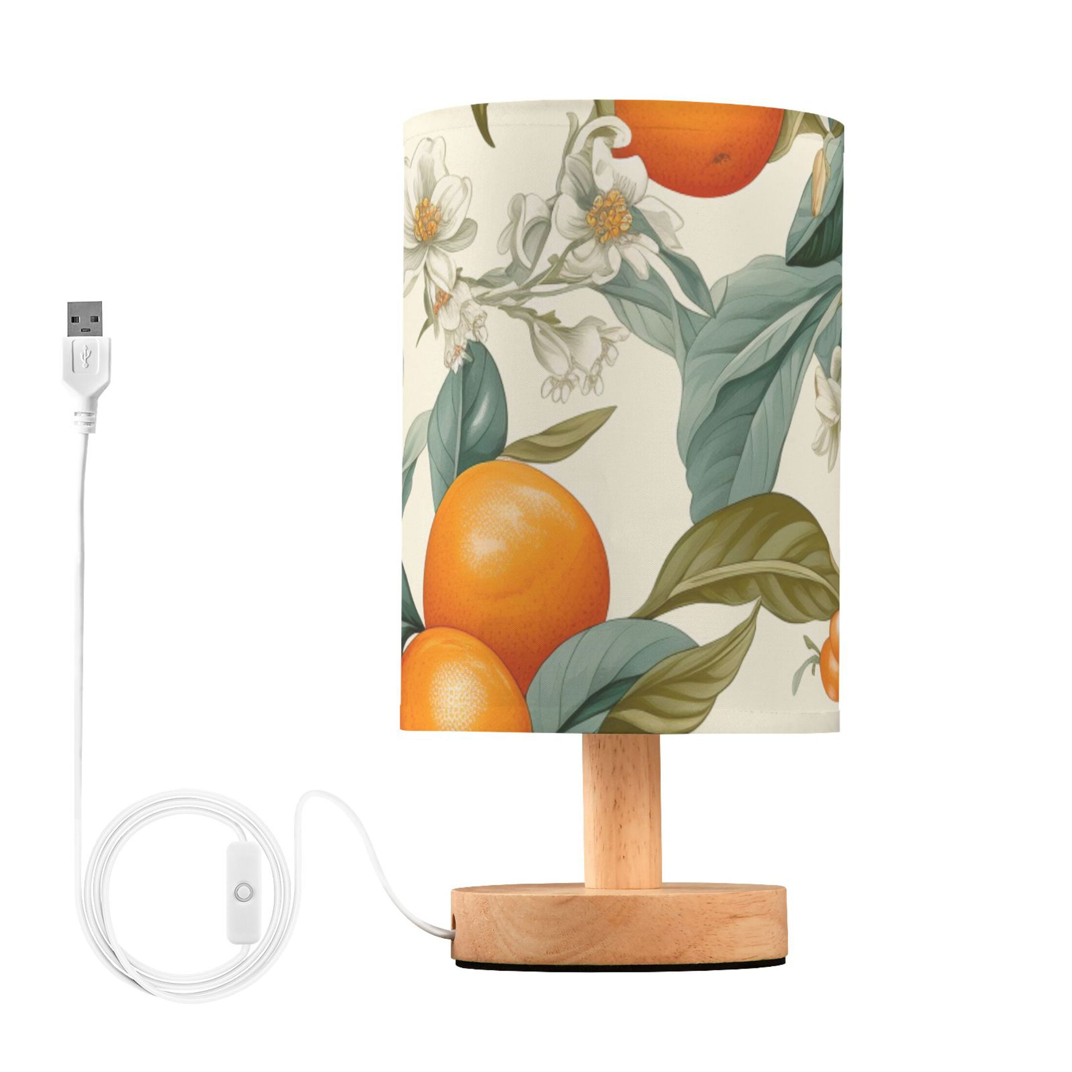 Orange Flowers Plants Bedside Table Lamp LED Warm Lights with USB ...