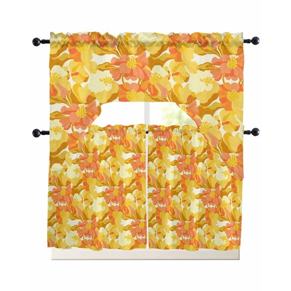 Orange Flowers Swag Curtains for Living Room/Bedroom Windows, Vintage Floral Country Rustic Pastoral Kitchen Curtains and Valances Set 36 Inch Length, Light Filtering Swags Valance Curtain Panels