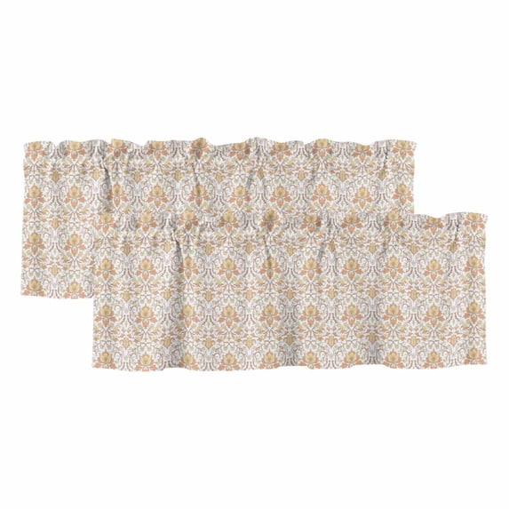 Orange Flowers Valances for Windows, Decorative Rod Pocket Window Valance Curtains, Boho Ethnic Retro Abstract Floral Art Short Curtain Drapes for Kitchen/Living Room, 2 Panels, 42" W x 18" L