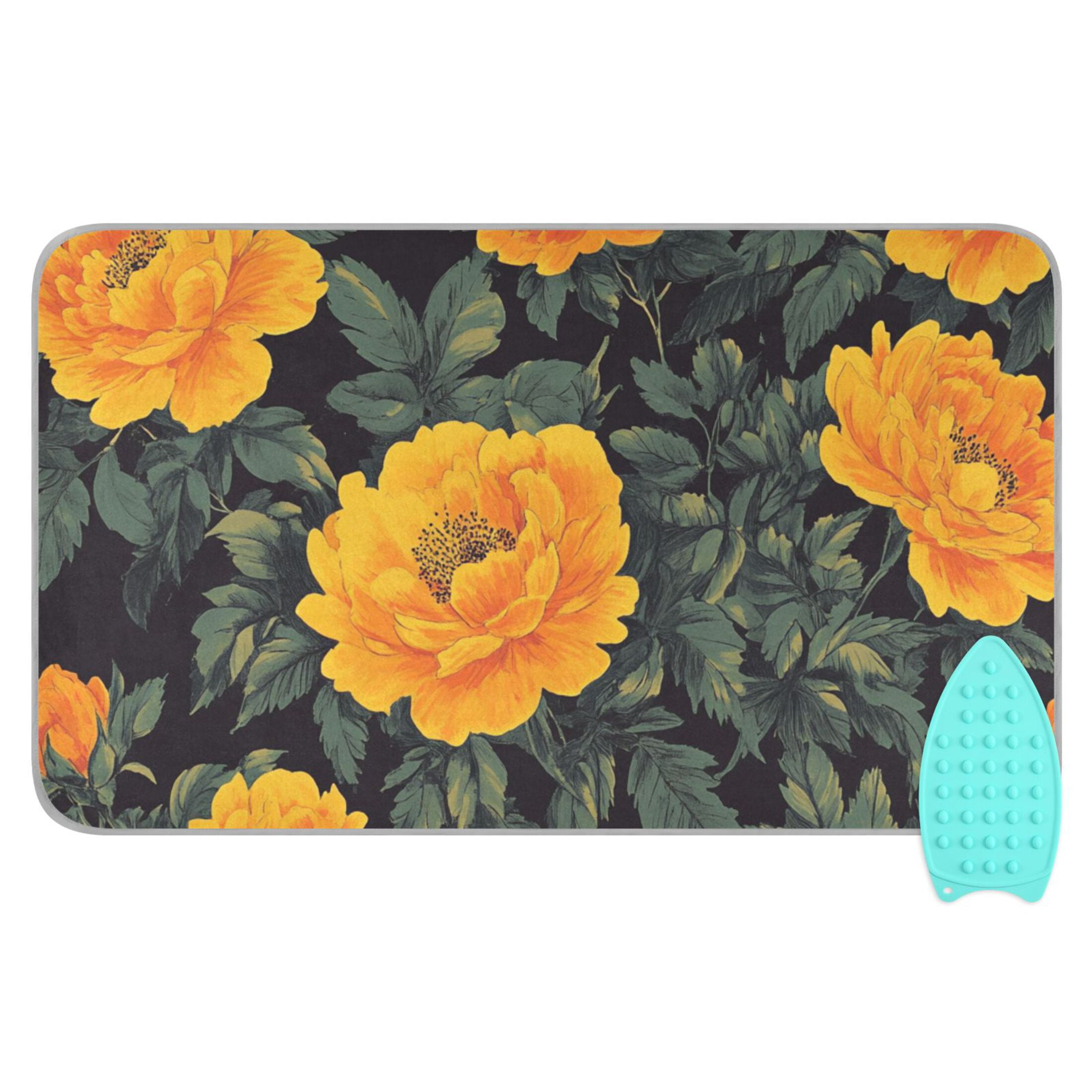 Orange Flowers with Leaves Ironing Mat Blanket for Table Top Travel Portable Ironing Board Pad 47.2x27.6 Inch