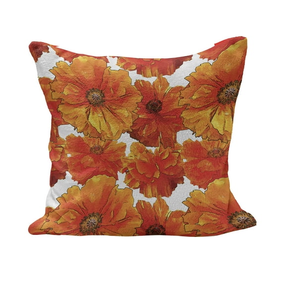 Orange Fluffy Throw Pillow Cushion Cover, Big Flourishing Bohemian Poppies on The Antique Background Graphic Design, Decorative Square Accent Pillow Case, 40" x 40", Burnt Orange White, by Ambesonne