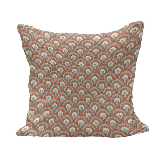 Orange Fluffy Throw Pillow Cushion Cover, Curvy Ocean Waves Inspired Pattern Rounds Ovals Overlap Forms, Decorative Square Accent Pillow Case, 40" x 40", Pale Yellow Pale Blue, by Ambesonne