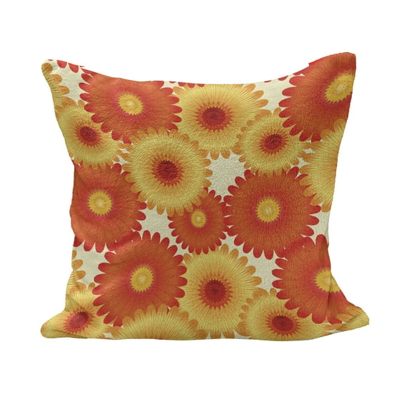 Orange Fluffy Throw Pillow Cushion Cover, Gerbera Flowers Petals in Graphic Style Vibrant Summer Nature Design, Decorative Square Accent Pillow Case, 18" x 18", Orange Yellow Scarlet, by Ambesonne