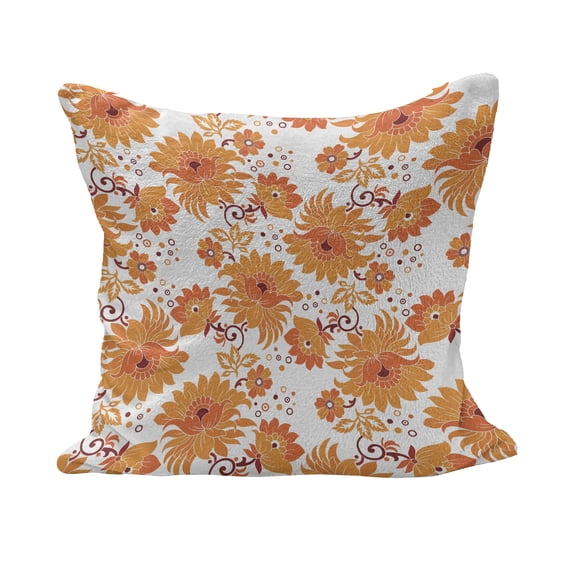 Orange Fluffy Throw Pillow Cushion Cover, Old Fashion Flowers in Full Blossom Damask Inspired Traditional Vintage, Decorative Square Pillow Case, 24" x 24", Orange Marigold Maroon, by Ambesonne