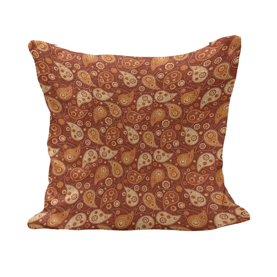 Orange Fluffy Throw Pillow Cushion Cover, Retro Style Pattern with Paisley and Flowers Ornate Leave, Decorative Square Accent Pillow Case, 20" x 20", Redwood Orange Cream, by Ambesonne