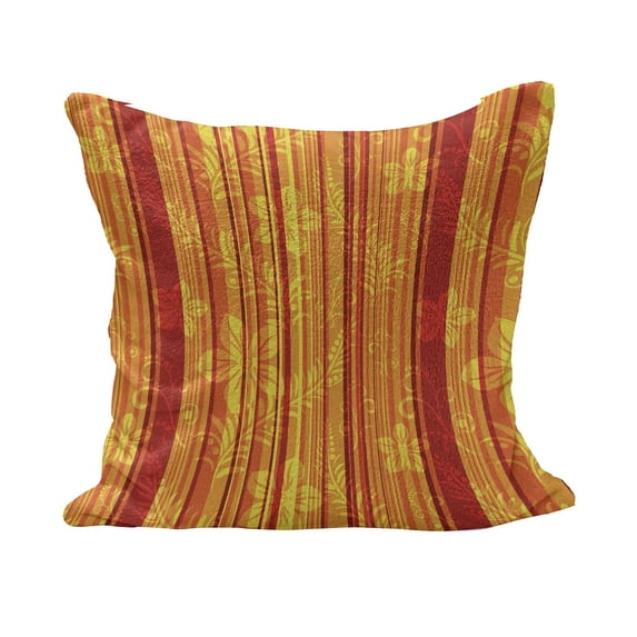 Orange Fluffy Throw Pillow Cushion Cover, Vertically Stripes Pattern with Flowers Swirled Leaves and Dots Design, Decorative Square Accent Pillow Case, 26" x 26", Orange Yellow, by Ambesonne