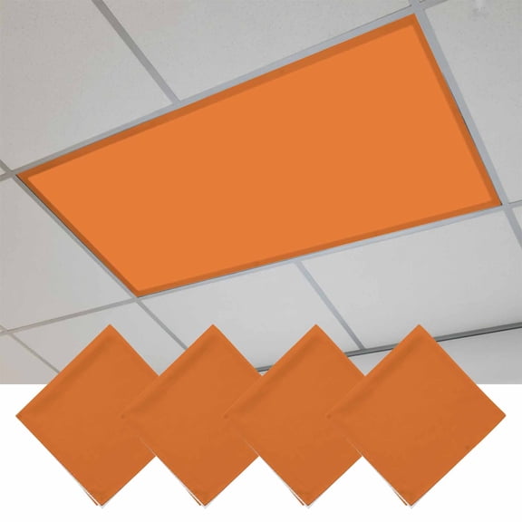 Orange Fluorescent Light Covers, Pure Orange Magnetic Light Covers for Ceiling Lights, Fluorescent Ceiling Shade Filters for Classroom Bedroom Office 4x2Ft x 4PCS