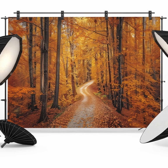 Orange Forest Backdrop for Photoshoot, Photography Photo Studio Background Wall Backdrop, Fall Tree Botanical Maple Leaf Back Drop Banner Panel for Portraits Wedding Party Live Streaming Decor 12x8Ft