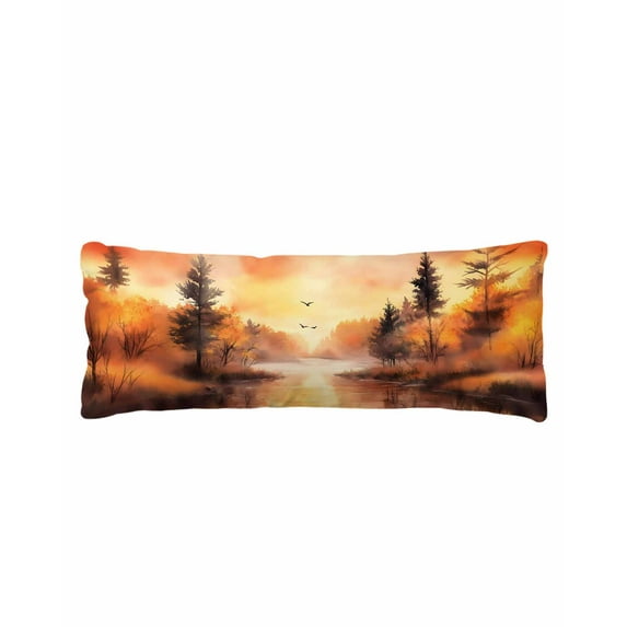 Orange Forest Body Pillow Cover 20 x 60 Inch Decorative Pillow Cover Idyllic Watercolor Sunset Nature Scenery Lumbar Pillowcase Seasonal Rectangle Cushion Case for Couch Sofa Bed Living Room