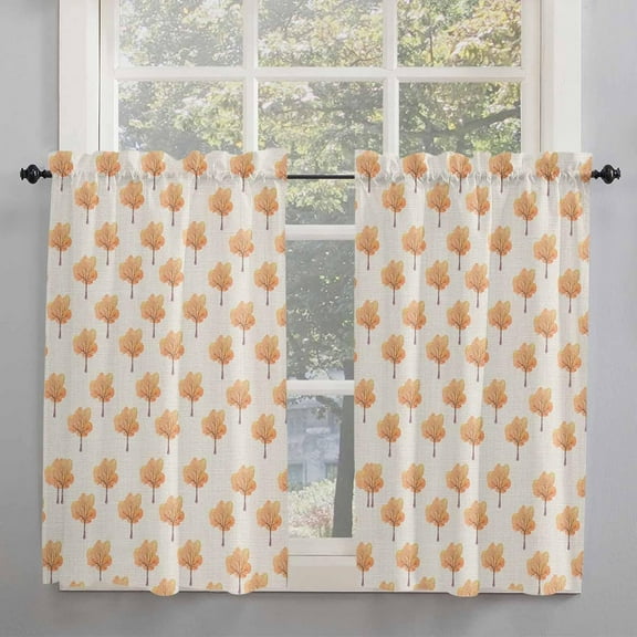 Orange Forest Fall Kitchen Curtains 54 Inches Long, Autumn Rustic Trees Burlap Rod Pocket Window Curtains Panels for Bedroom/Bathroom/Nursery, Light Filtering Treatment Curtains Drapes 42"x54"