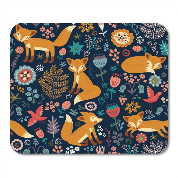 Orange Forest Fox Brown Pattern Cute Flower Fall Autumn Mousepad Mouse Pad Mouse Mat 9x10 inch