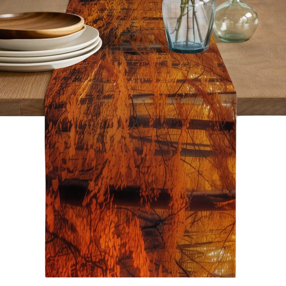 Orange Forest Short Table Runner 36 Inches Long, Fall Tree Botanical Maple Leaf Cotton Linen Table Runners Dresser Scarves, Fabric Tabletop Scarf Furniture Cover for Home Dinner Party Decor 13"x36"