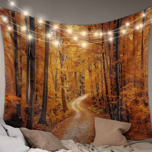 Orange Forest Small Tapestry for Bedroom Wall Hanging Tapestry, Fall Tree Botanical Maple Leaf Ceiling Backdrop Tapestries Poster Blanket Wall Decor for Teens Room Living Room Dorm 23" x 28"