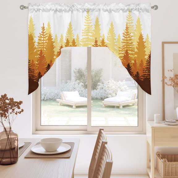 Orange Forest Swag Valance for Windows, Nature Woodland Tree Misty Forest Silhouette Landscape Swag Curtains Valances for Small Window Treatment Rod Pocket for Kitchen Bathroom 1 Panel 56x36in