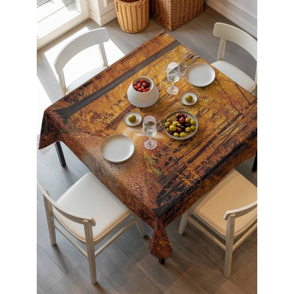 Orange Forest Tablecloth Square Table Cloth 54x54, Waterproof Outdoor Table Cloth Covers Decorative Table Protector, Fall Tree Botanical Maple Leaf Washable Table Cover for Kitchen Dinning Party