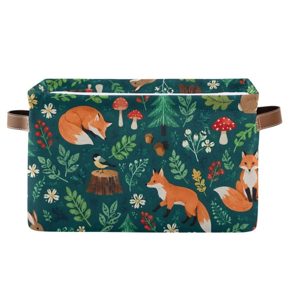 Orange Fox Mushroom Foldable Storage Large Fabric Storage Baskets Organizer Storage Bins with Handles for Home Office