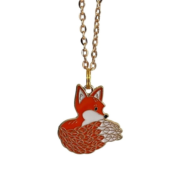 Orange Fox Necklace Good Luck Charm Pendant