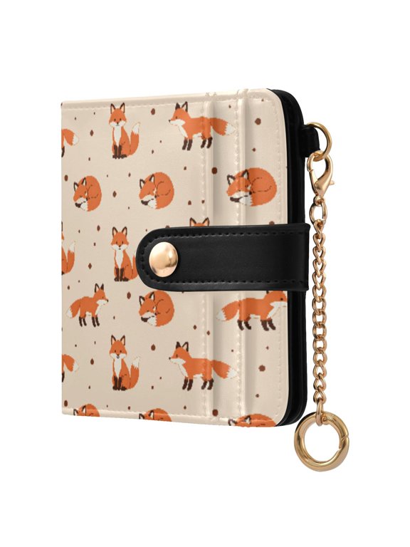 Orange Fox Small Wallet for Women RFID Blocking Bifold PU Leather Credit Card Holder with Zipper Coin Pocket Compact Cute Travel Purse Magnetic Snap 7 Card Slots