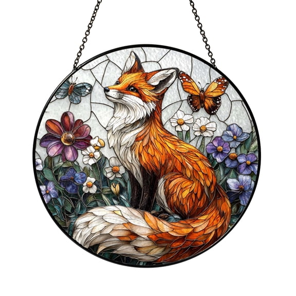 Orange Fox Stained Glass Suncatcher – Forest Window Decor