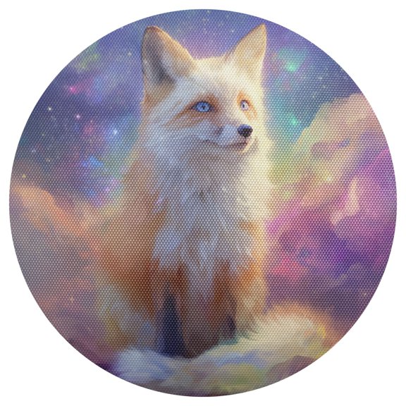 Orange Fox Standing on Clouds PVC Round Grid Placemat Table Mat 1 Pc 15.4" x 15.4"