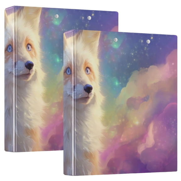 Orange Fox Standing on Clouds Round Ring Binder 3 Rings 1.5" Capacity File Storage for A4 Size 2 Pack