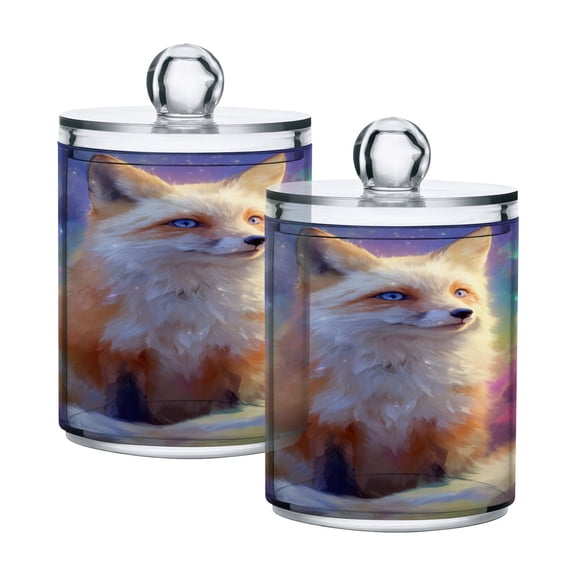 Orange Fox Standing on Clouds Translucent Plastic Cans Storage Canisters with Lid Set of 2
