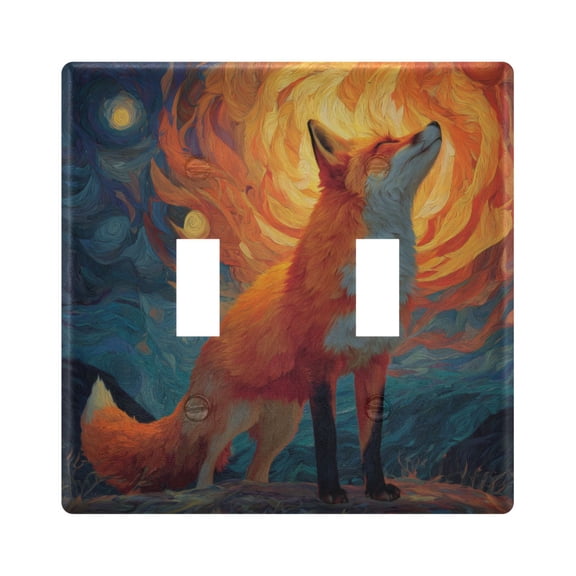 Orange Fox Staring at Flaming Sky Light Switch Cover Electrical Outlet Cover Replaceable Wall Plates 2-Gang