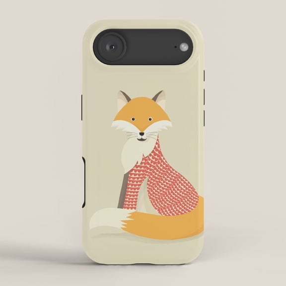 Orange Fox in Red Patterned Sweater Tough Case for Apple iPhone, Dual-Layer Polycarbonate and TPU