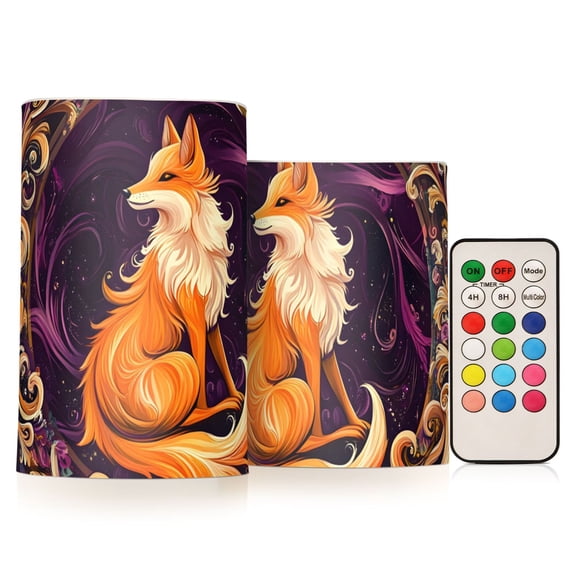 Orange Fox on Garland Flickering Flameless Candles LED Tealight Battery Operated with Remote Set of 2 Holiday Decor Ornaments
