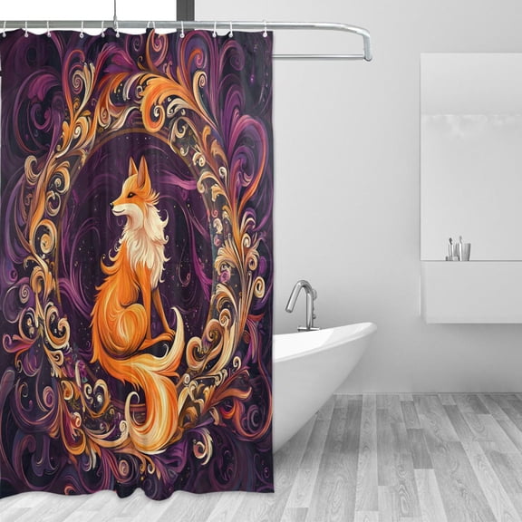 Orange Fox on Garland Shower Curtains with 12 Hooks Waterproof Bathroom Decor 66" x 72"